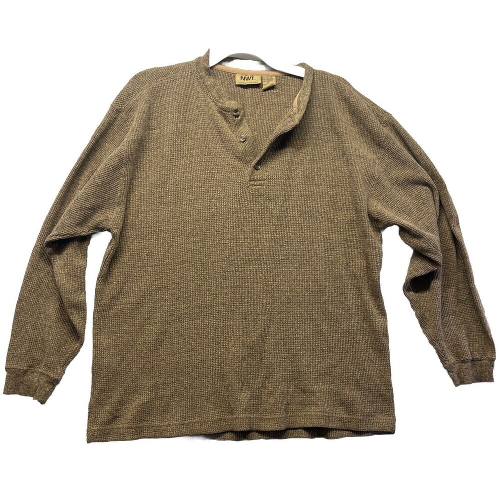 Northwest Territory Men Henley Thermal Long Sleeve Shirt Waffle Size M Brown